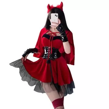 Devil Devil Halloween Leather Extreme Devil Tights 7 Piece Set [YUEEI] Костюм, Маскировка, Рождество, Стиль, Красный, Эротический, Эротический, Милый, Moe,