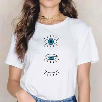 Devil s Eye 3DPrinted Tee Shirts Womens Crop T-shirts O-Neck Short Sleeves Casual Loose Clothes Fashion Female Tops S