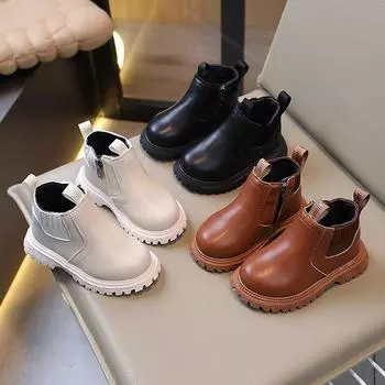 Девочки осень и зима новые модные детские короткие сапоги для маленьких девочек детские кожаные сапоги с мягкой подошвой 21 белый