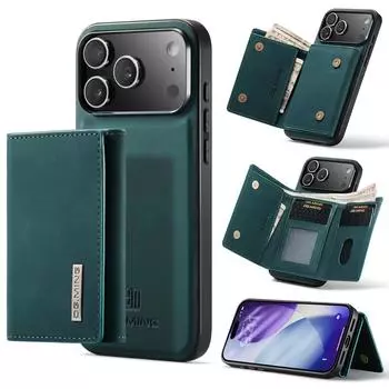 DG.MING Серия M1 для iPhone 17 Pro Чехол-подставка PU Чехол для телефона со съемным кошельком Green