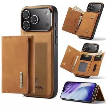 DG.MING Серия M1 для iPhone 17 Pro Max Чехол-подставка PU Чехол для телефона со съемным кошельком Brown
