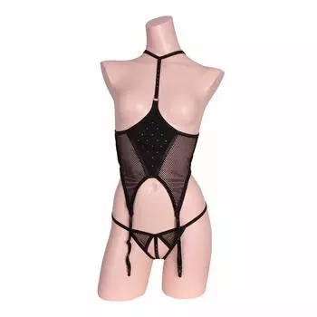 Diacut open bustier open shorts black &
