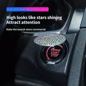 Diamond Crystal Car One-button Start Stop Button Cover Vehicle Engine Ignition Start Button Decorative Protective Cover Strip