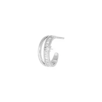 Diamond Star Semicircular Earrings Trend Half Moon Bay Diamond Ear Hook Cold Wind Unique Double-Layer C-Shaped Stud Earrings copper (with ear plugs)