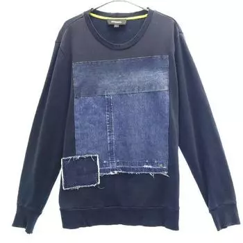 DIESEL Long sleeve patchwork trainer Navy x blue sweat Men s Used