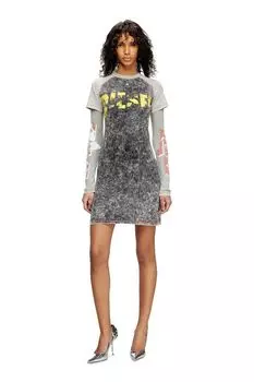 Diesel Mini Dress A166330SLBB M Black x Ivory 900A Women s D-BUXT-Q1
