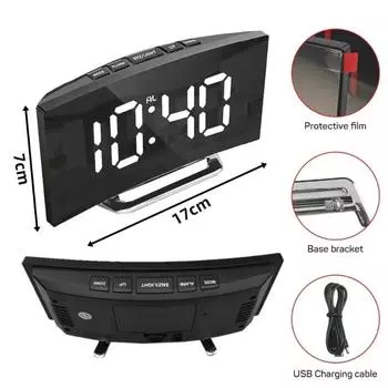 Digital Alarm Clock 7 Inch Curved Dimmable Led Sn Electronic Digital Desktop Clock For Kids Bedroom Large Number Table Clock зеленый свет