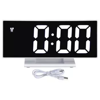 Digital Alarm Clock LED Mirror Screen USB Charging Automatic Dimming Electronic Clock for Bedroom белый