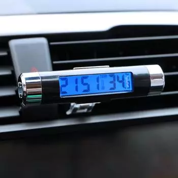 Digital Car Clock Thermometer Stick Kit Blue Backlight Air Vent Clip Mounting Off Road 4x4 Auto Accessories Decoration Interior чёрный
