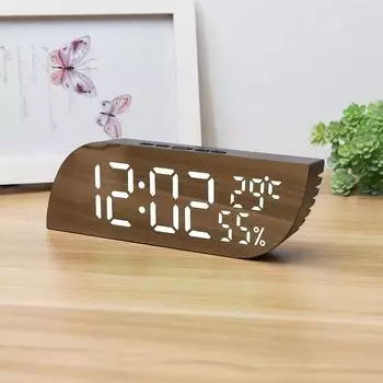 Digital Mirror Surface Alarm Clock 2 Levels Brightness LED Alarm Clock Snooze Function Temperature Humidity Display Clock