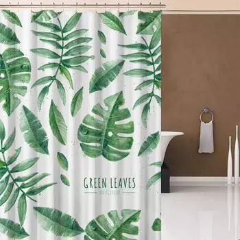 Digital Printing Shower Curtain Waterproof Polyester Household Bathroom Curtain Waterproof Leaves Printed Bathroom Insulation 180*180cm