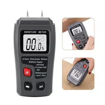 Digital Wood Moisture Meter Portable Wood Humidity Tester Two Pins 0-99.9% Timber Damp Detector DIYWORK with Large LCD Display чёрный
