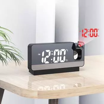 Digitals Desktop Clocks 180° Projector on Ceiling Projection Alarm Clock LED Display Temperature Display for Bedroom Living Room чёрный