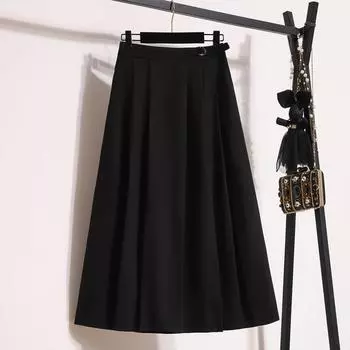 DIMANAF 2025 New Spring Summer Plus Size Women Long Skirts High Waist Vintage Elastic Elegant Pleated Skirts Loose L чёрный