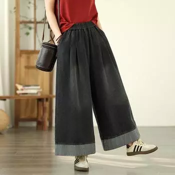 DIMANAF 2025 New Summer Basic Vintage Jeans Harem Pants Casual Elastic Women Loose Denim Trousers Wide Leg Pants M чёрный