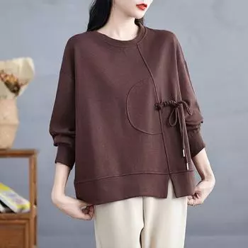 DIMANAF 2025 Plus Size Pullover Basic T-Shirt Women Full Sleeve Solid Loose Oversize Casual New Tops Tees Shirt L чёрный