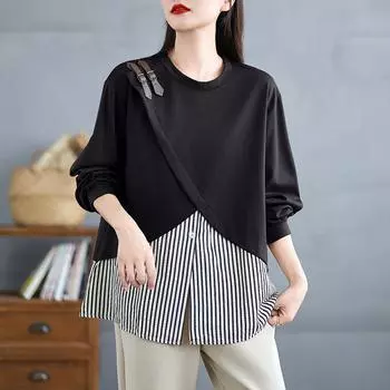 DIMANAF 2025 Plus Size Pullover Basic T-Shirt Women Long Sleeve Solid Loose Oversize New Tops Tees Casual Shirt L дубильная кора
