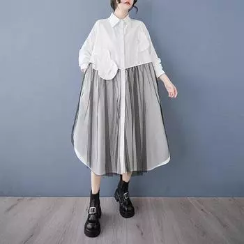 DIMANAF New 2025 Women Plus Size Spring Long Sleeve Dress Casual Oversized Basic Vintage Loose Lace Dress One Size белый