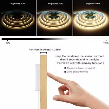Dimmable USB 5V COB LED Light Strip Penetrate Partition Touch Sensor Switch Dimmer DIY Kitchen Cabinet Bathroom Mirror Lighting 1m теплый белый