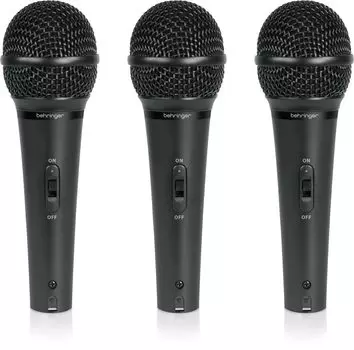 Динамический микрофон Behringer с футляром для переноски и переключателем, набор из 3 шт. XM1800S, черный, ВКЛ/ВЫКЛ