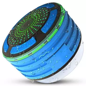 Динамик для душа Waterpoof IPX7 Портативные беспроводные Bluetooth-динамики с радиоприсоской Светодиодное настроение темно-синий