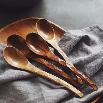 Dinner Long Handle Kids Rice Kitchen Restaurant Tableware Soup Spoon Wooden Spoon Kitchen Gadgets Pack of 1-chestnut wood