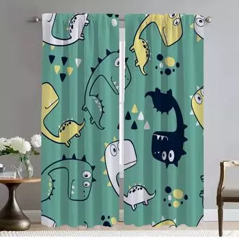 Dinosaur Modern Living Room Curtains for Camera Tulle for Bedroom Halloween Decoration Home Interior Curtains 2 Pieces Partition W50xH70cmx2pcs-CL