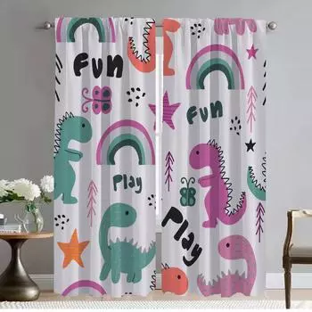 Dinosaur Shades Curtains for Bedroom Living Room Curtain Halloween Decoration Home Interior Curtains 2 Pieces Partition Kitchen W50xH70cmx2pcs-CL