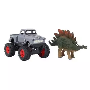Dinosaur Transport Truck Trailer Off Road Pickup Model Sound Light Pull Back Openable Door Dinosaur серый