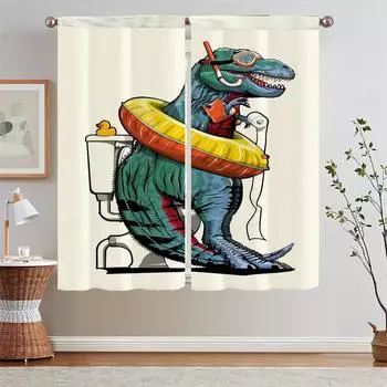 Dinosaurs Bathroom Toilet Lace Curtains for Living Room Blackout Curtains Salon 2 Pieces Tulle in Kitchen Partition Curls Blinds W50xH70cmx2pcs-CL