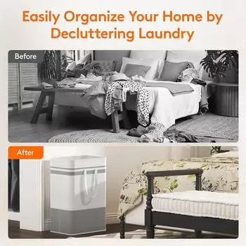 Dirty Clothes Basket with Bamboo Handle&Lid Laundry Hamper Basket with Removable Liner Bag Rectangular for Bedroom Bathroom