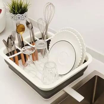 Dish Drainer Foldable Dish Rack Bowl Tableware Plate Dish Drying Rack Storage Organizer Holder Portable Fold Drying Shelf светло-серый