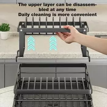 Dish Drying Rack Adjustable Kitchen Plates Organizer Drainboard Over Sink Countertop Cutlery Storage Holder