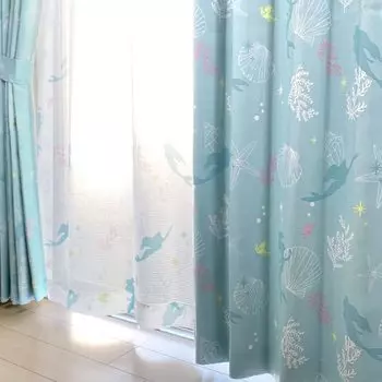 Disney Ariel Disney Level 2 Blackout and Lace Set of 100 x Disney Little Character Heat-Resistant Curtains, 4, 178cm, Princess, Mermaid, Washable,