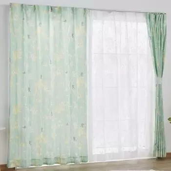 Disney Mickey Mouse Set of 4 2 100cm Wide x 135cm Green (Branch Pattern) Curtains, (2 Drapes, Lace), Long, HZ-AE-mg-D зелёный