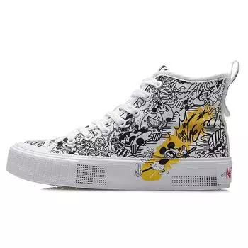 Disney X Li Ning удобные универсальные прочные дышащие высокие парусиновые туфли женские кроссовки черные белые AGCP338-5 36