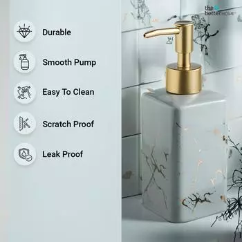 Dispenser Bottle - Grey | Ceramic Liquid Dispenser for Kitchen, Wash-Basin, and Bathroom | Ideal for Shampoo