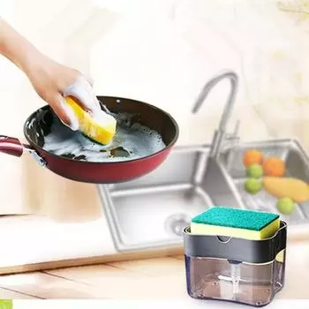 Диспенсер для мытья посуды для кухни Диспенсер для жидкого мыла Диспенсер для кухонного мыла с держателем для губки с губкой Диспенсер для мыла чёрный