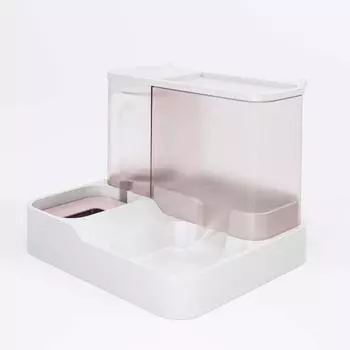 Диспенсер для воды и еды для домашних животных 2 в 1 с большой емкостью и прозрачным окном, автоматическая кормушка для домашних животных для собак и кошек розовый