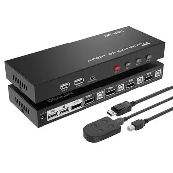 DisplayPort Switcher 4 DP Switcher 4 входа 4K 60 Гц DP KVM Switcher DisplayPort Switcher 4 входа 1 выход DP Switch HDCP KVM Cable Included MT-VIKI чёрный