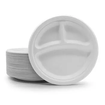 Disposable Dinner Plates, Thickened Food-grade Tableware, Round Snack Plates, Barbecue Plates, Buffet Paper Plates, Three-grid Paper Plates One Size белый