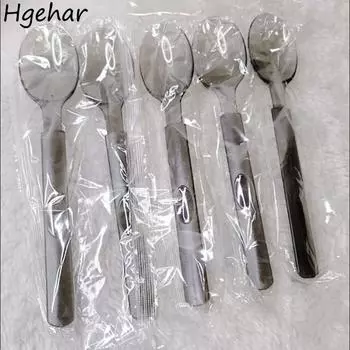 Disposable Spoon Milk Tea Watermelon Dessert Cake Scoops Long Handle Transparent Plastic Spoons Soup Porridge Tableware 30pcs individual pack-30pc серый