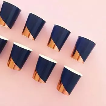 Disposable Tableware Party Blue Gold Foil Party Decor Paper Straw Cups Plates Wedding Birthday Supplies Baby Shower Festive Deco