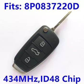 Дистанционный ключ для Aud A4 S4 A3 S3 TT, автомобильный ключ, автоматический дистанционный ключ HELLA/434 МГц/8P0837220D/HLO DE 8P0 837 220/ID48 чип 1pc чёрный