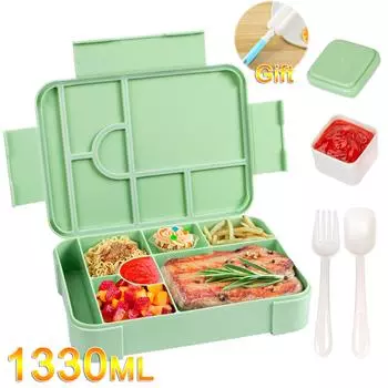 Divided Bento Box Large Capacity Microwave Lunch Box with Fork Spoon Leakproof Food Container For Back To School Camping Kitchen 1PCS&1330ML синий
