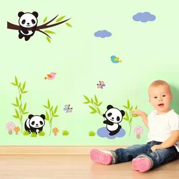 DIY 3D Милая Панда Бамбук Окно Детский Сад Наклейка Декор Съемная Наклейка На Стену