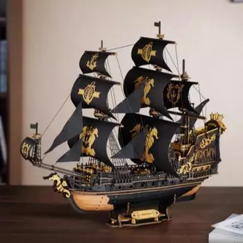 DIY 3D Wooden Puzzle Seahouse Barque Kits Build Home Desk Decoration Educational Toy Gift For Teens and Adults чёрный