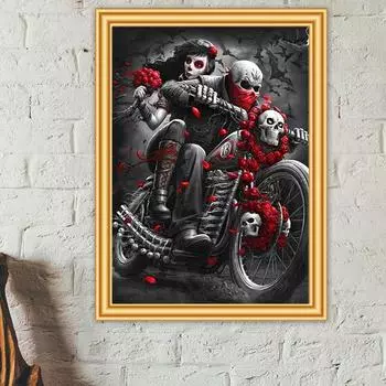 DIY 5D алмазная живопись мотоцикл череп пара вышивка крестиком полная дрель Алмазная вышивка мозаика изображение стразы подарок Full Round 20x30CM