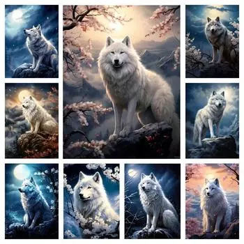 DIY Алмазная картина Canis Lupus Arctos Набор для вышивки крестом Мозаичное искусство Алмазная картина Полный круг/квадрат Алмазное украшение для дома Round 20x30cm