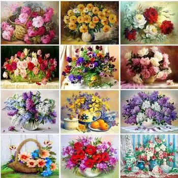 DIY Алмазная картина Цветок Вышивка крестом Набор Мозаика Искусство Алмазная картина Полный круг/квадрат Алмазное украшение для дома Round 20x30cm